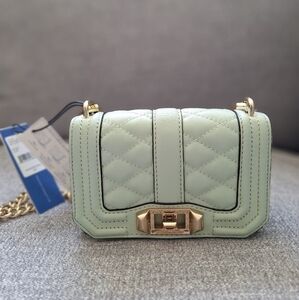 New Rebecca Minkoff  Quilted Mini Love' Bag Aloe Crossbody Clutch NWT